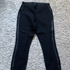 J.CREW PIXIE LEATHER TUXEDO STRIPE PANT. size: 6. color: black. item # b1238.